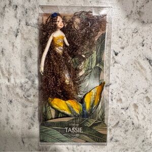 Atelier TASSIE Handmade Mermaid with Multicolor Wings & LONG Brunette Hair